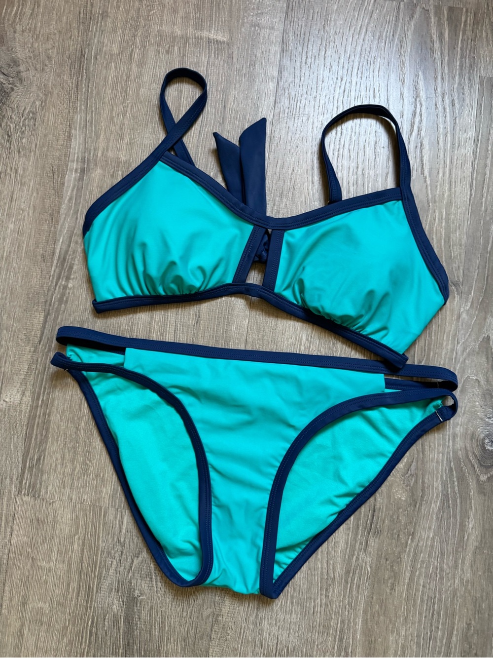 Xhilaration Teal and Navy Trim Bikini Set